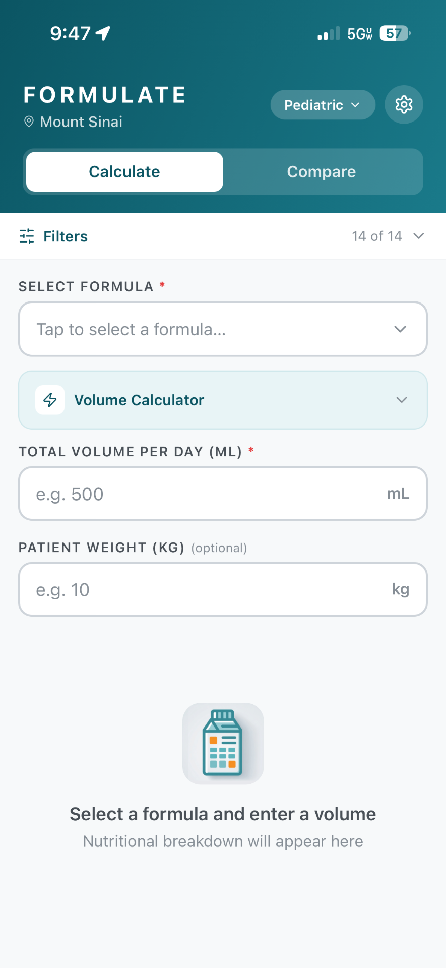 Formulate Calculate screen